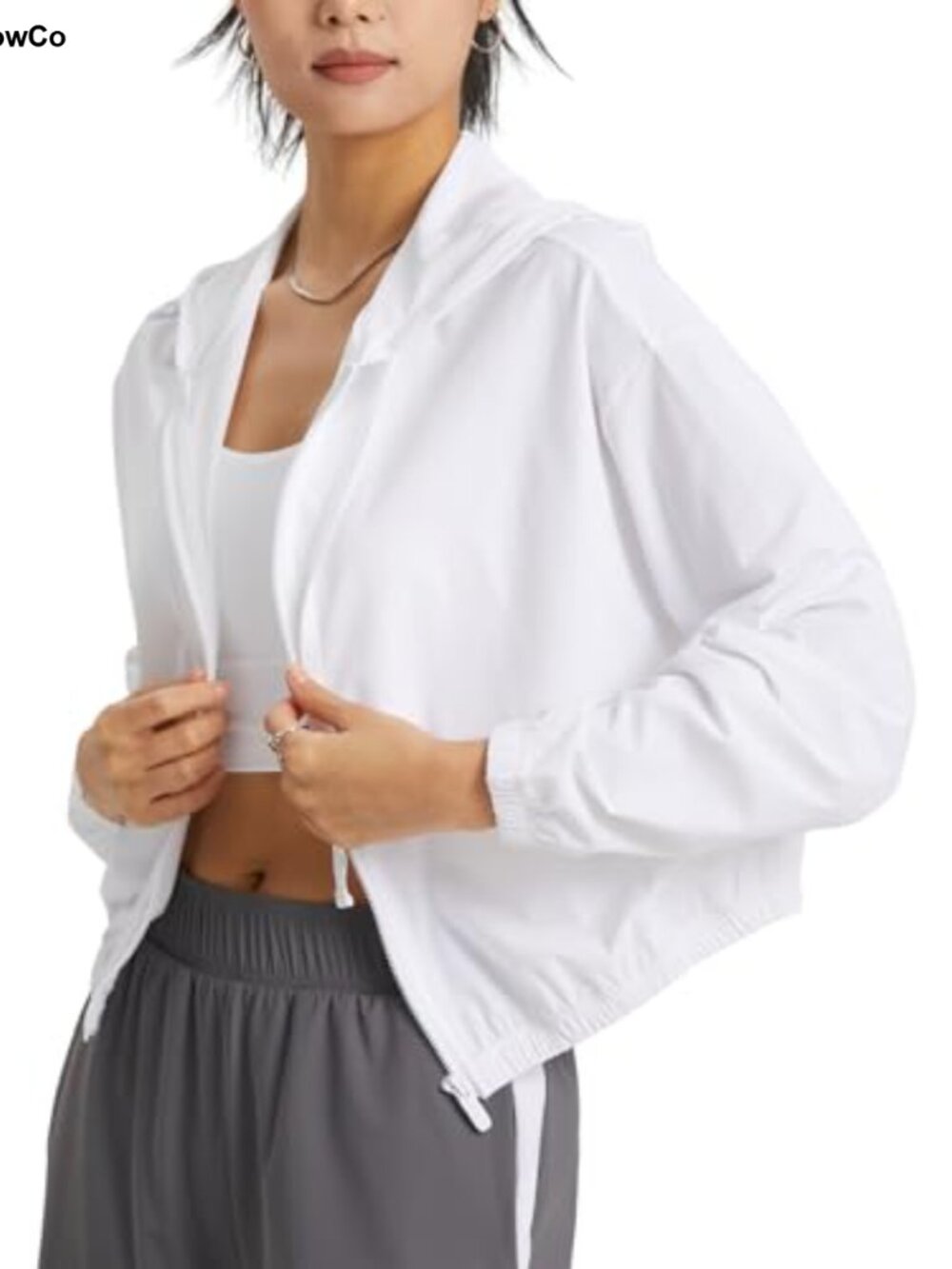 Womens UPF 50+ Full Zip Cropped Athletic Sun Protection Hooded Jacket
